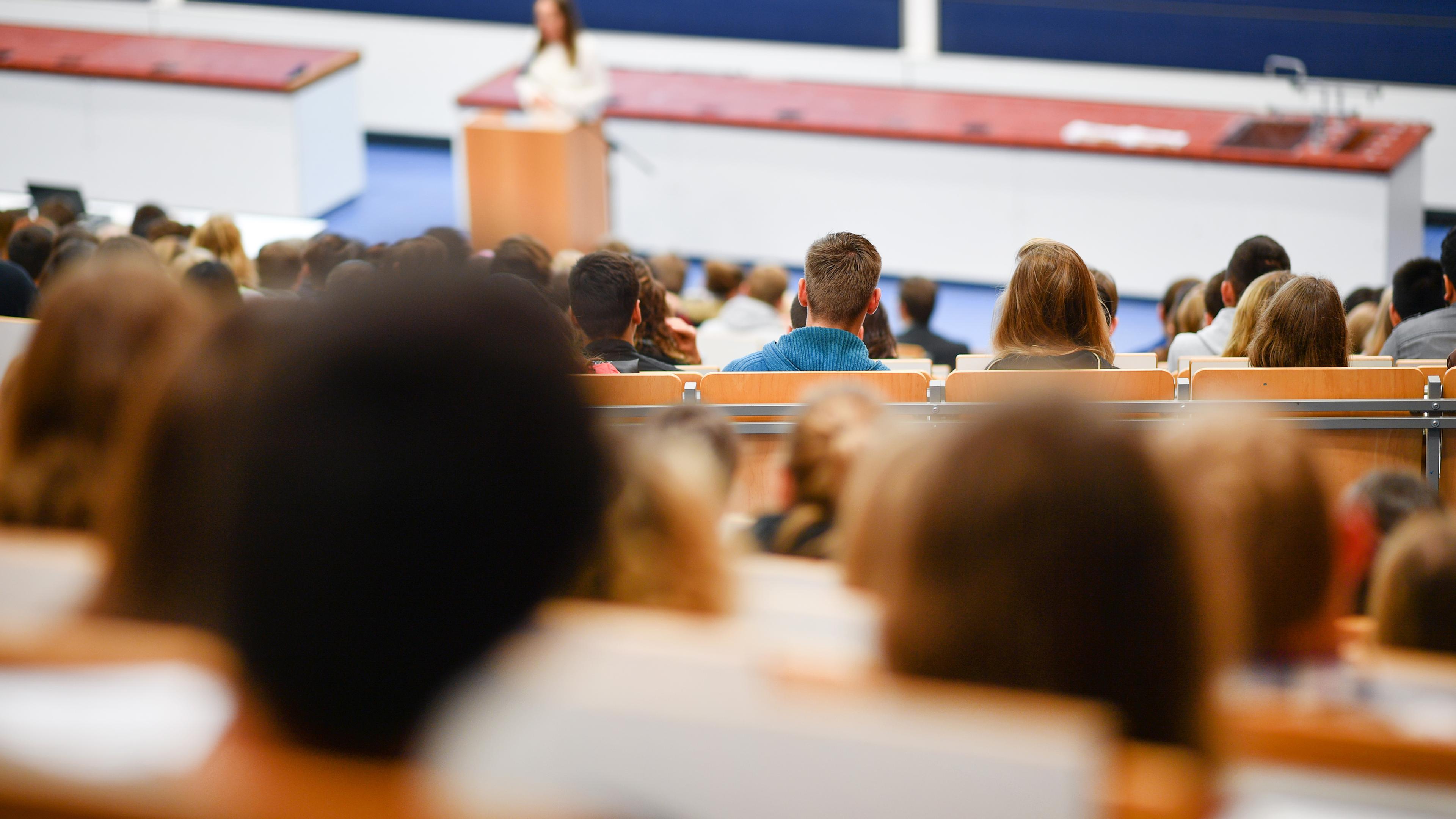 Baden-Württemberg, Heidelberg: Studenten sitzen in einem Hörsaal. Archivbild