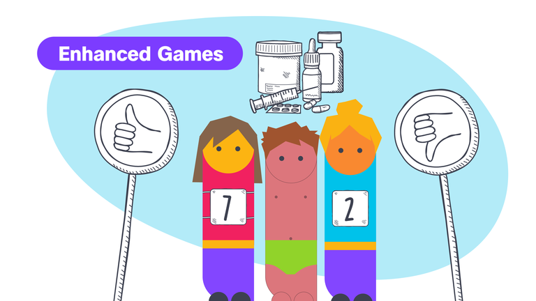 Sportliche Emojis mit dem Schriftzug Enhanced Games.
