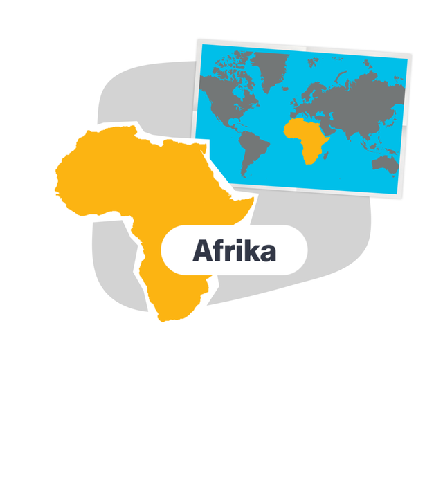 Grafik Weltkarte und Umriss Afrika 
