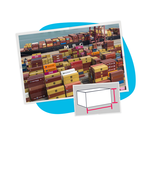 Container am Hafen, eine Box mit Maßen