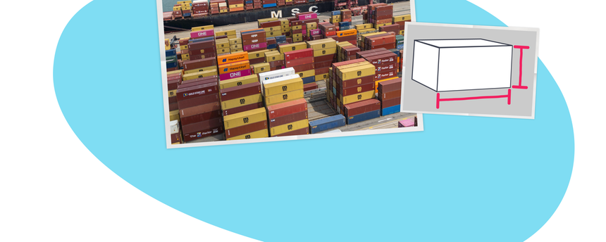 Container am Hafen, eine Box mit Maßen