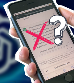 Handy mit geöffnetem ChatGPT-Chat. Dazu ein rotes Kreuz und ein Fragezeichen.