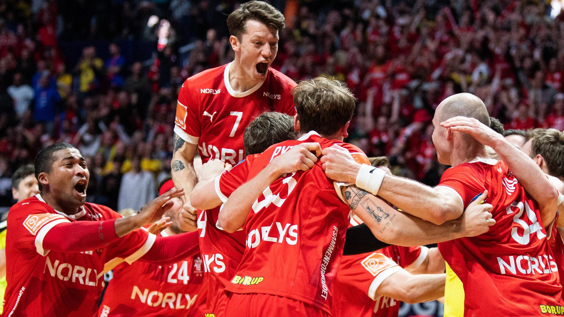 29.01.2023, Stockholm, Schweden: Dänemarks Mannschaft jubelt