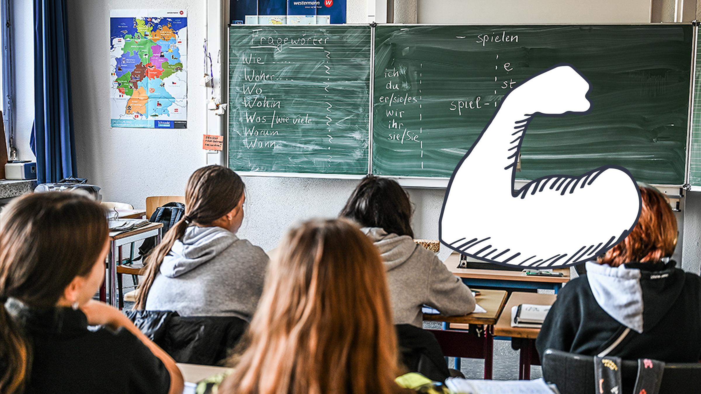 Fit für die Zukunft? Muskel, Schulklasse, Tafel