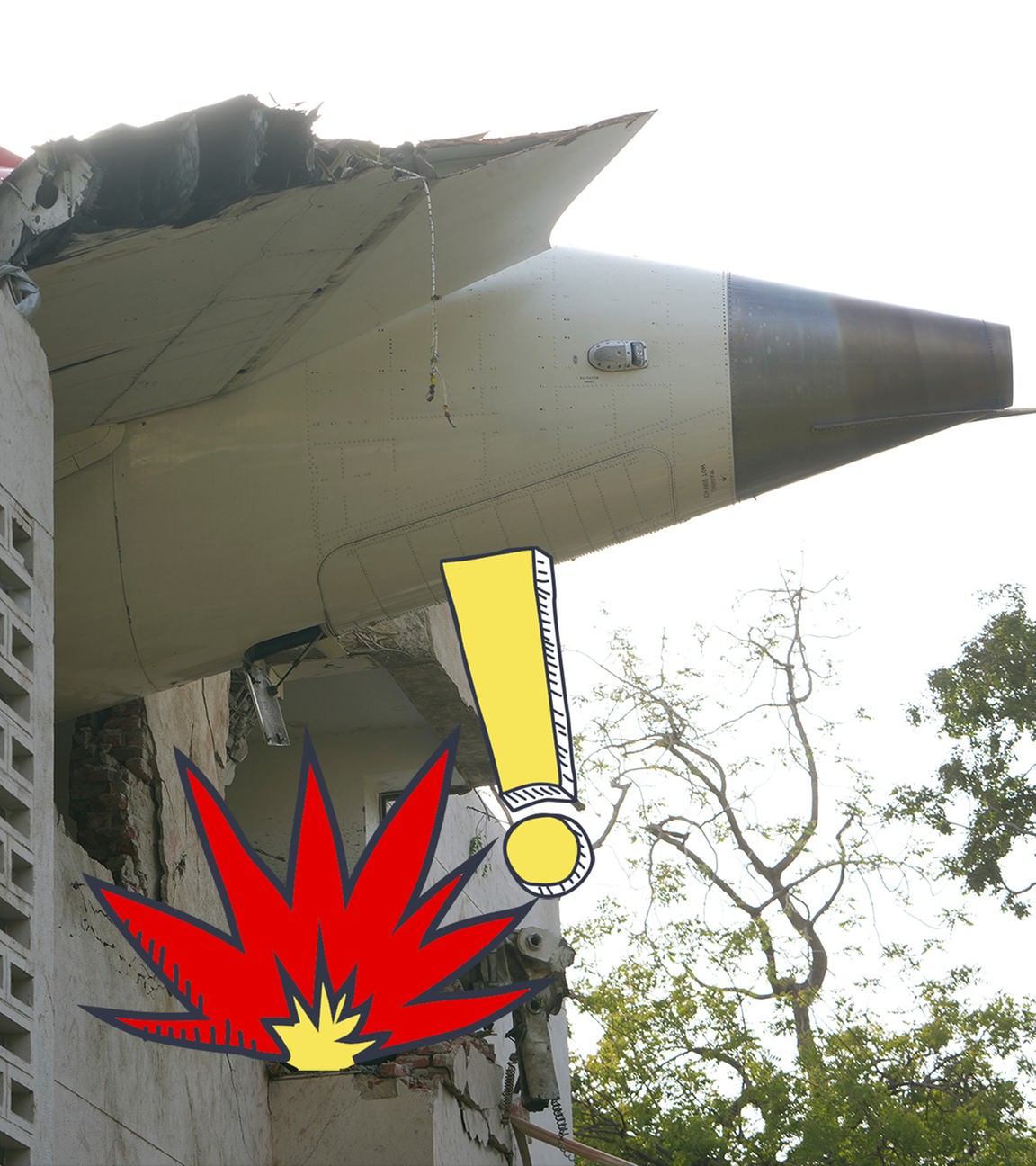 Ein abgestürztes Flugzeug in einem Wohnheim.
