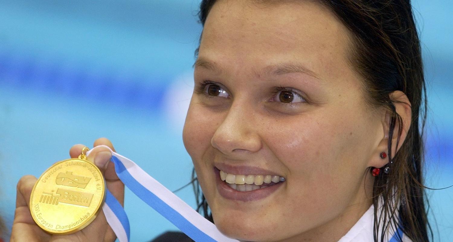 Franziska van Almsick - mit Goldmedaille