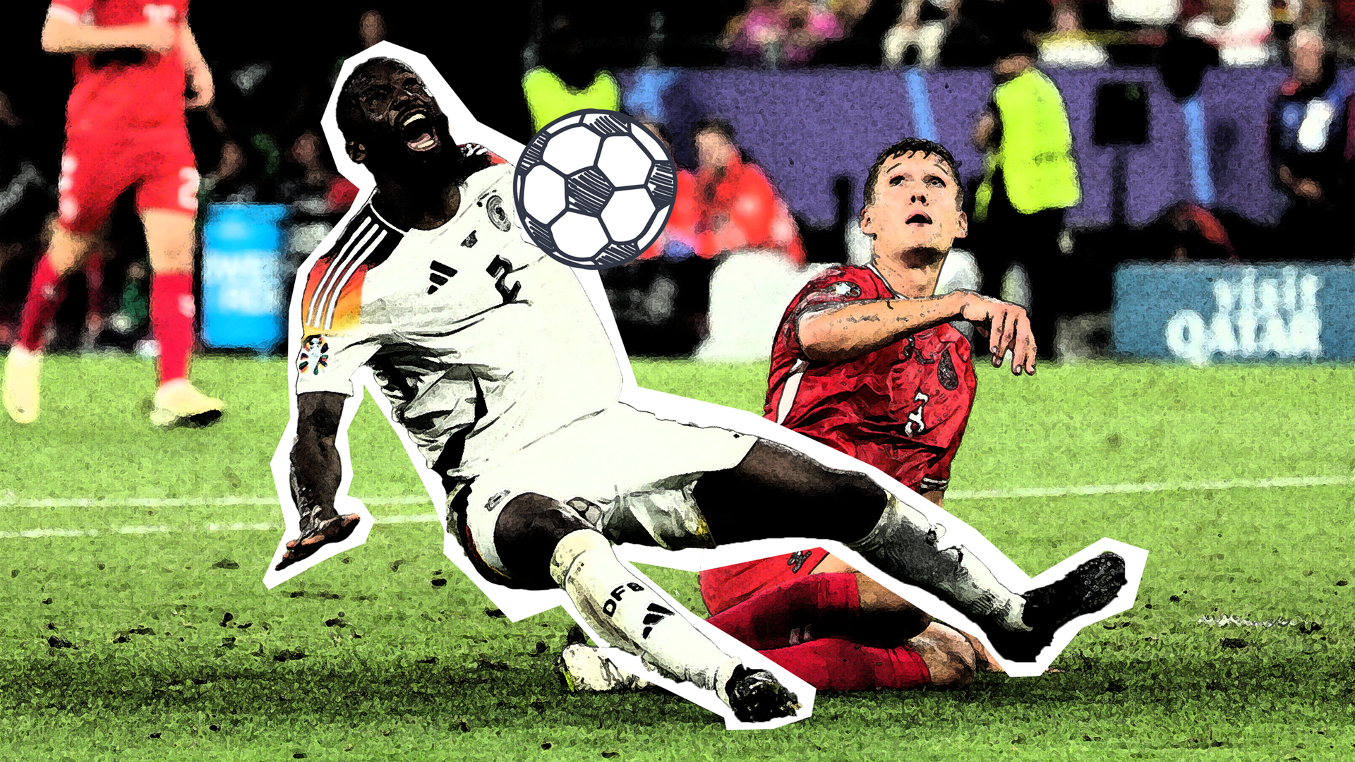 Deutscher und Dänischer Spieler auf Boden