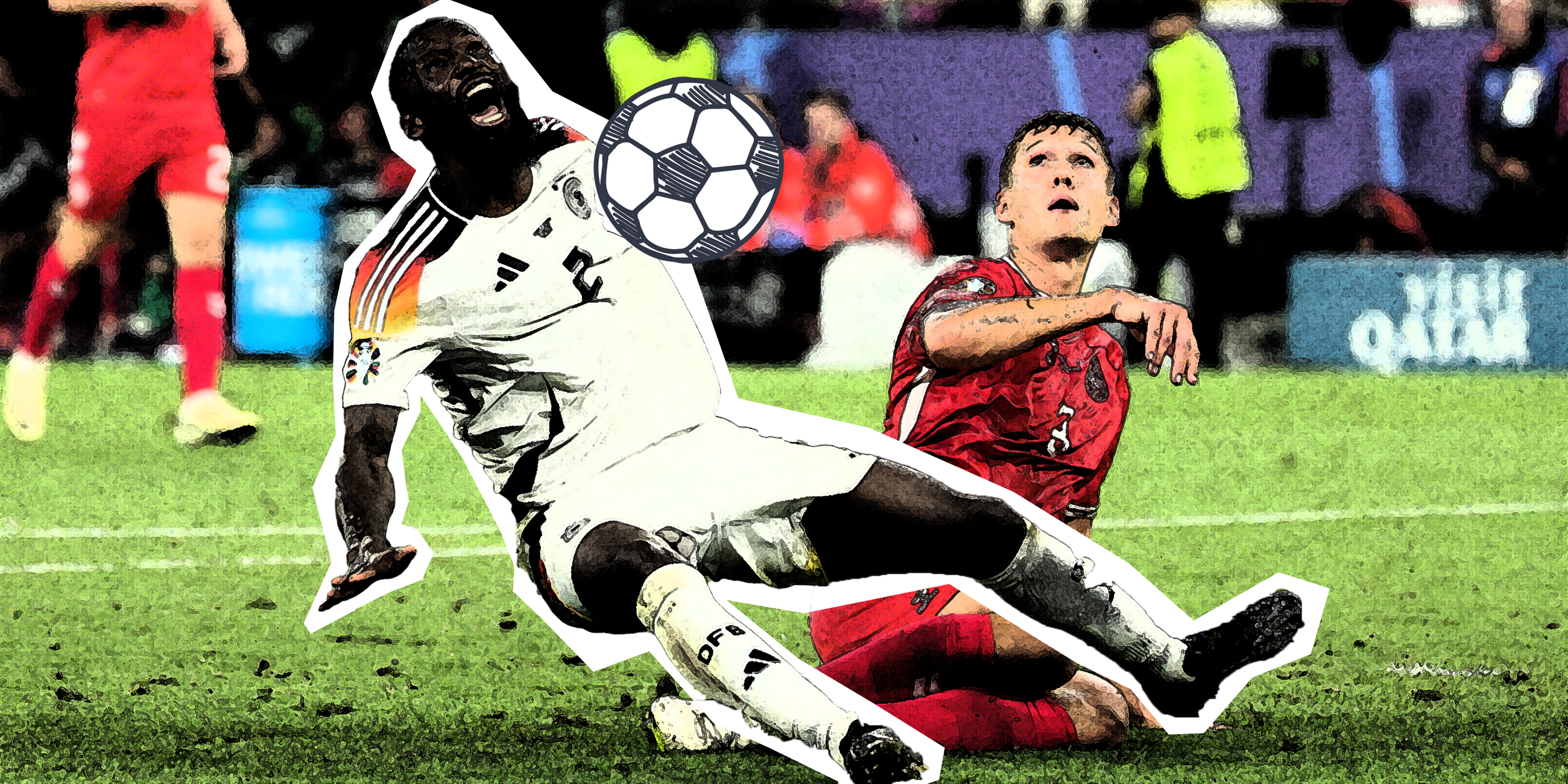 Deutscher und Dänischer Spieler auf Boden