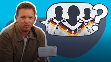 Julian Nagelsmann mit Schatten von Spielern und Fragezeichen