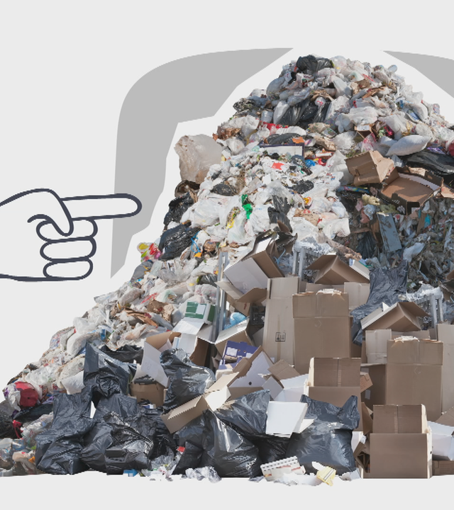 Grafik: Hand deutet auf Müllhaufen