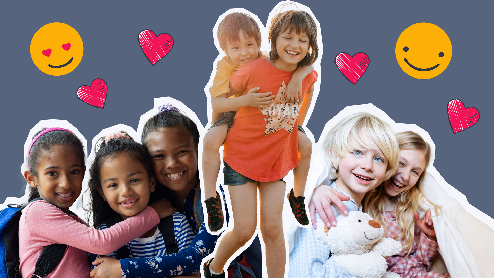 Glückliche Geschwister, Smilies und Herzchen