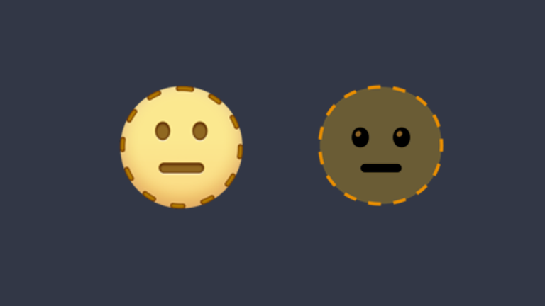 Emoji mit gestrichelten Linien, der sich halb auflöst und bissle traurig guckt