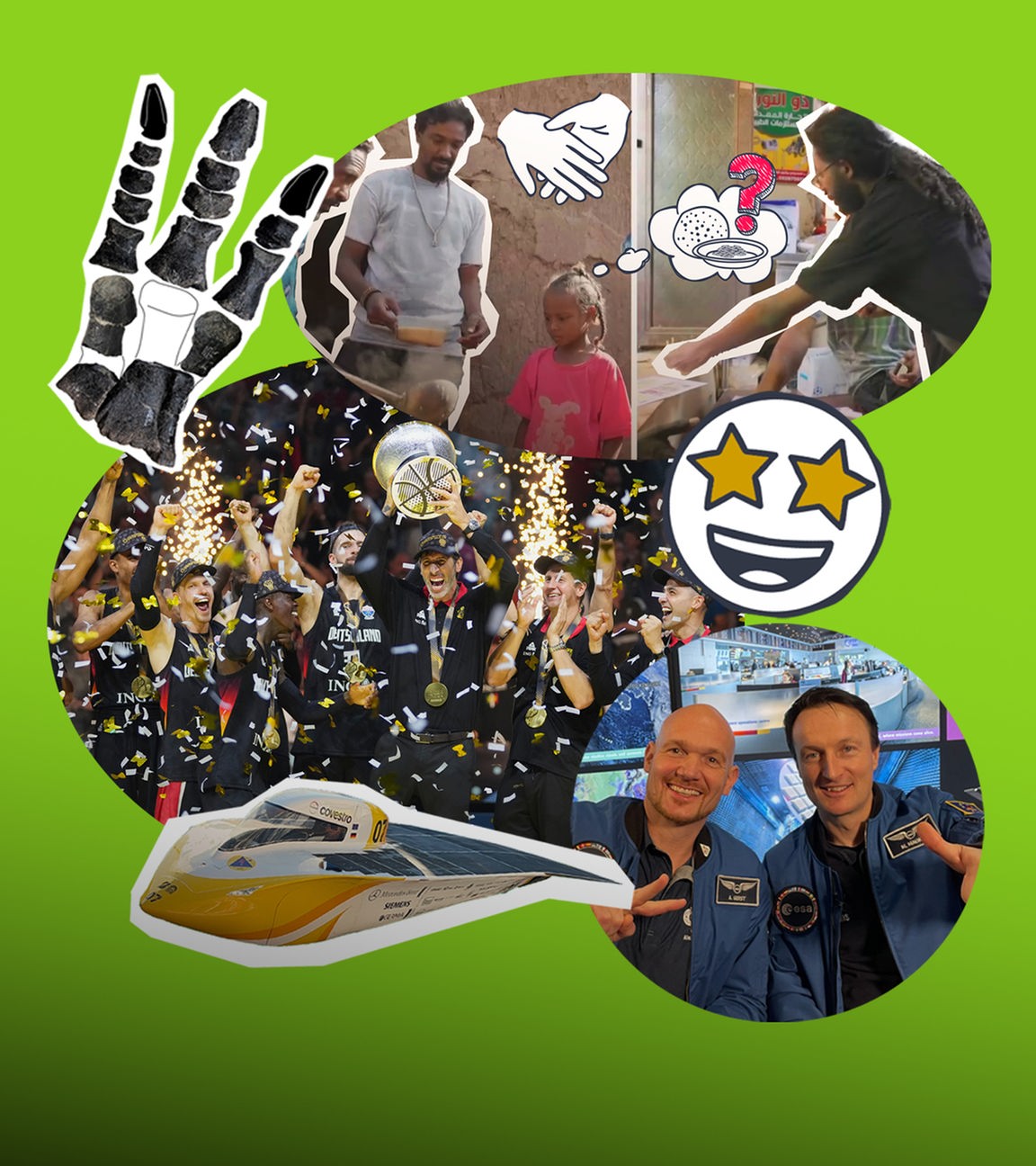 Basketball-Mannschaft gewinnt EM; Hilfe im Sudan; Dino-Fußabdruck; Alexander Gerst und Matthias Maurer