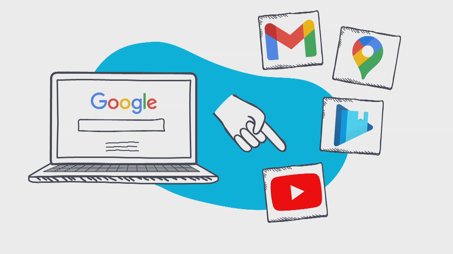 Grafik mit Symbolen von Googlediensten