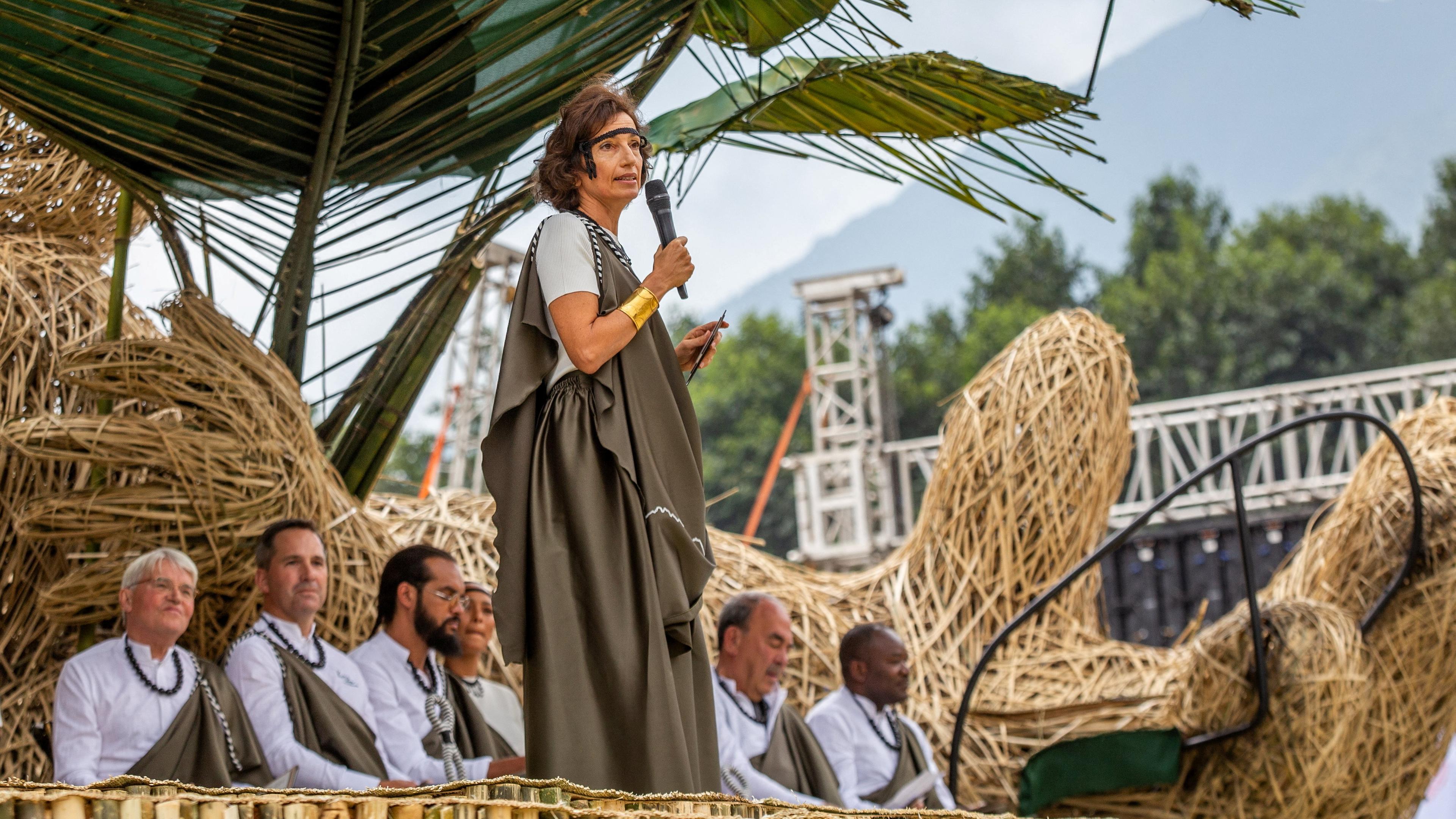 UNESCO's Director-General Audrey Azoulay attends the 19th Kwita Izina ceremony outside the Volcanoes