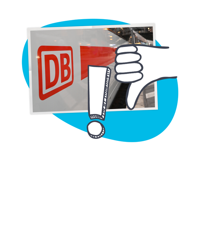 Bahn-Logo und wütende Figuren
