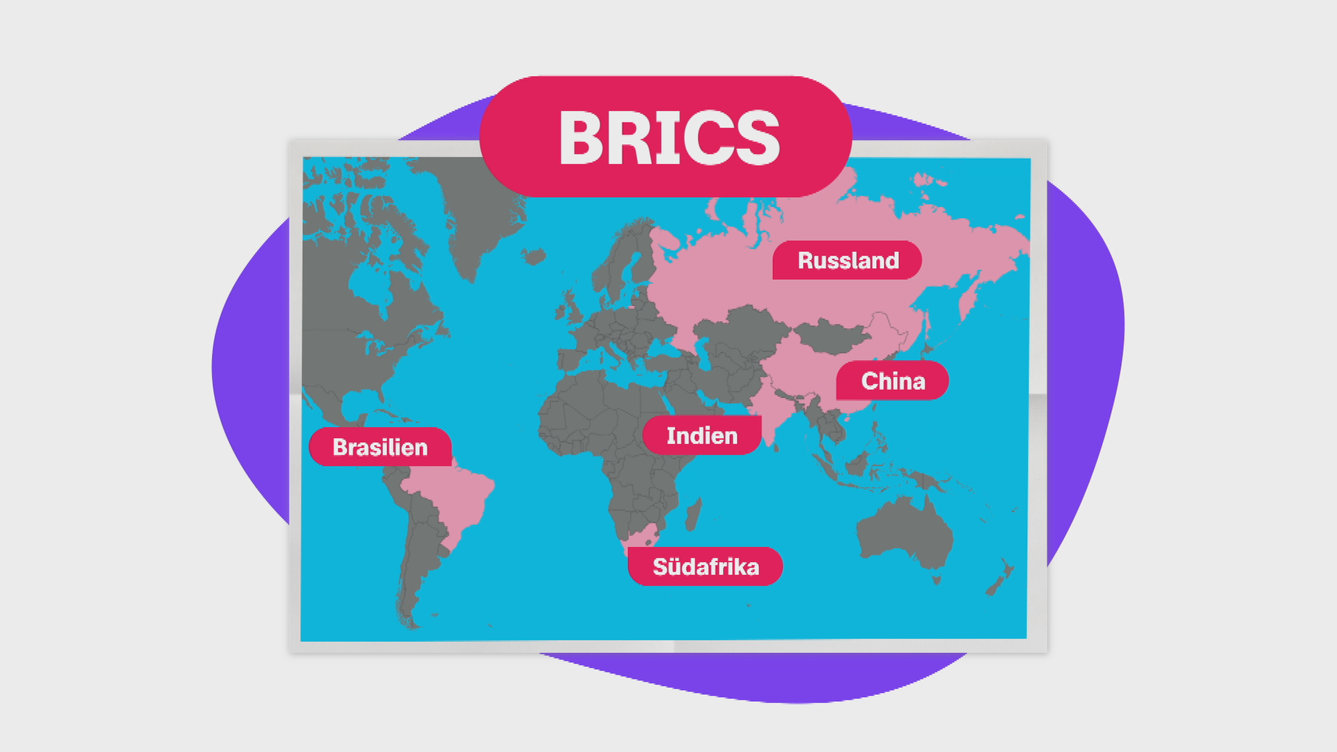 BRICS-Staaten auf Weltkarte eingefärbt