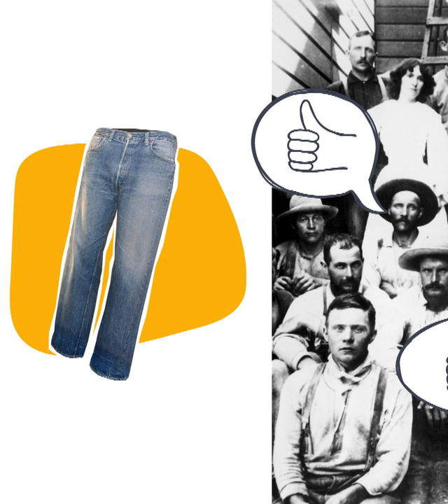 Grafik Jeans, Daumen hoch Button in schwarz-weiß Bild von Goldgräbern