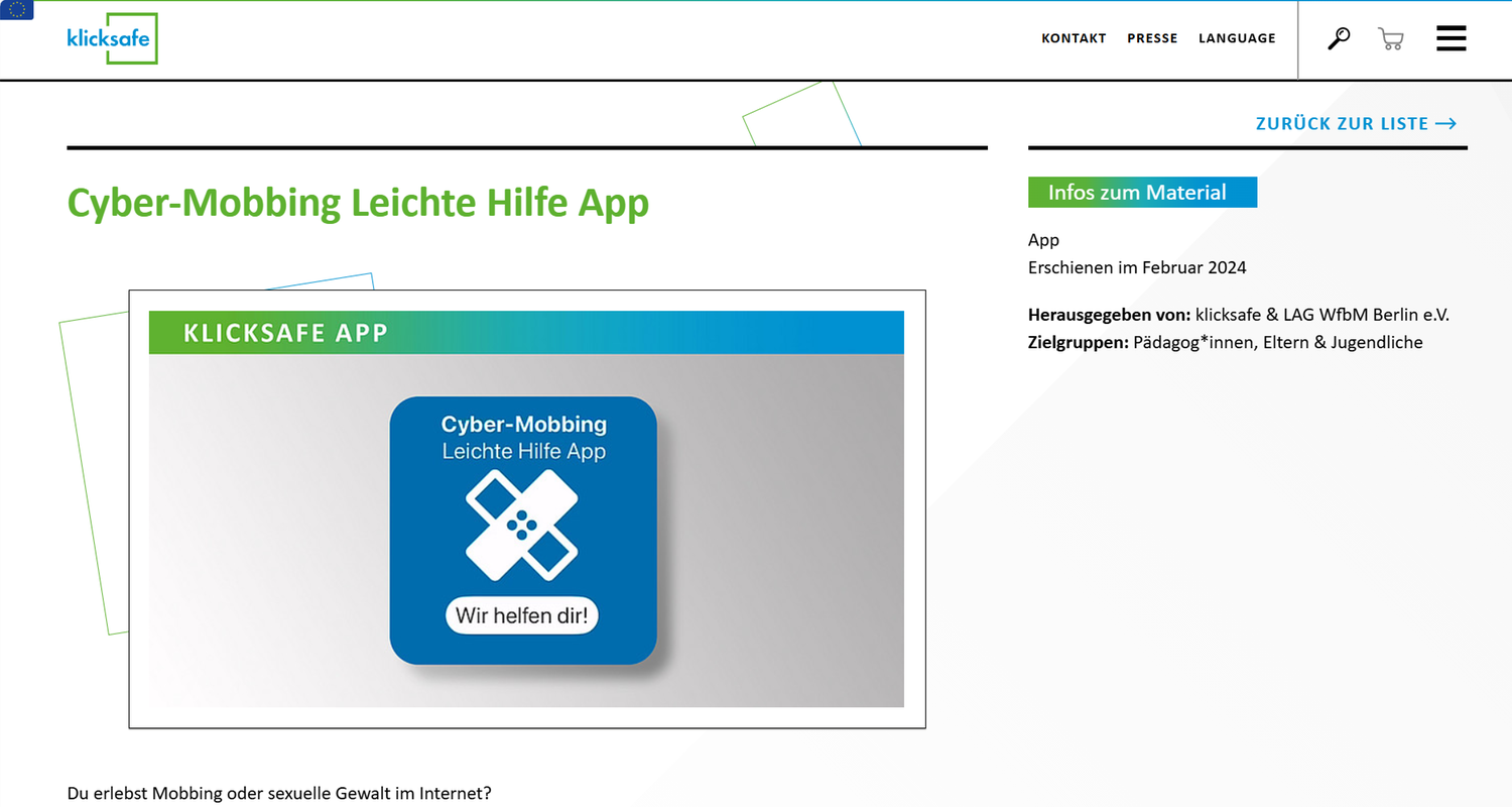 Cyber-Mobbing Leichte Hilfe App von klicksafe