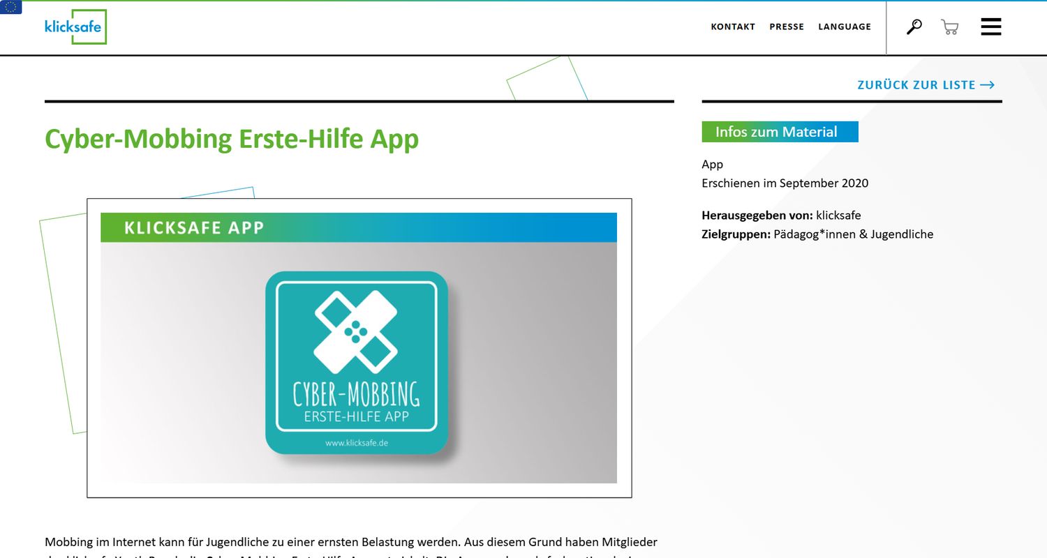 Cyber-Mobbing Erste-Hilfe App von klicksafe
