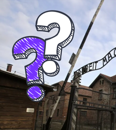 Auschwitz-Tor mit Fragezeichen