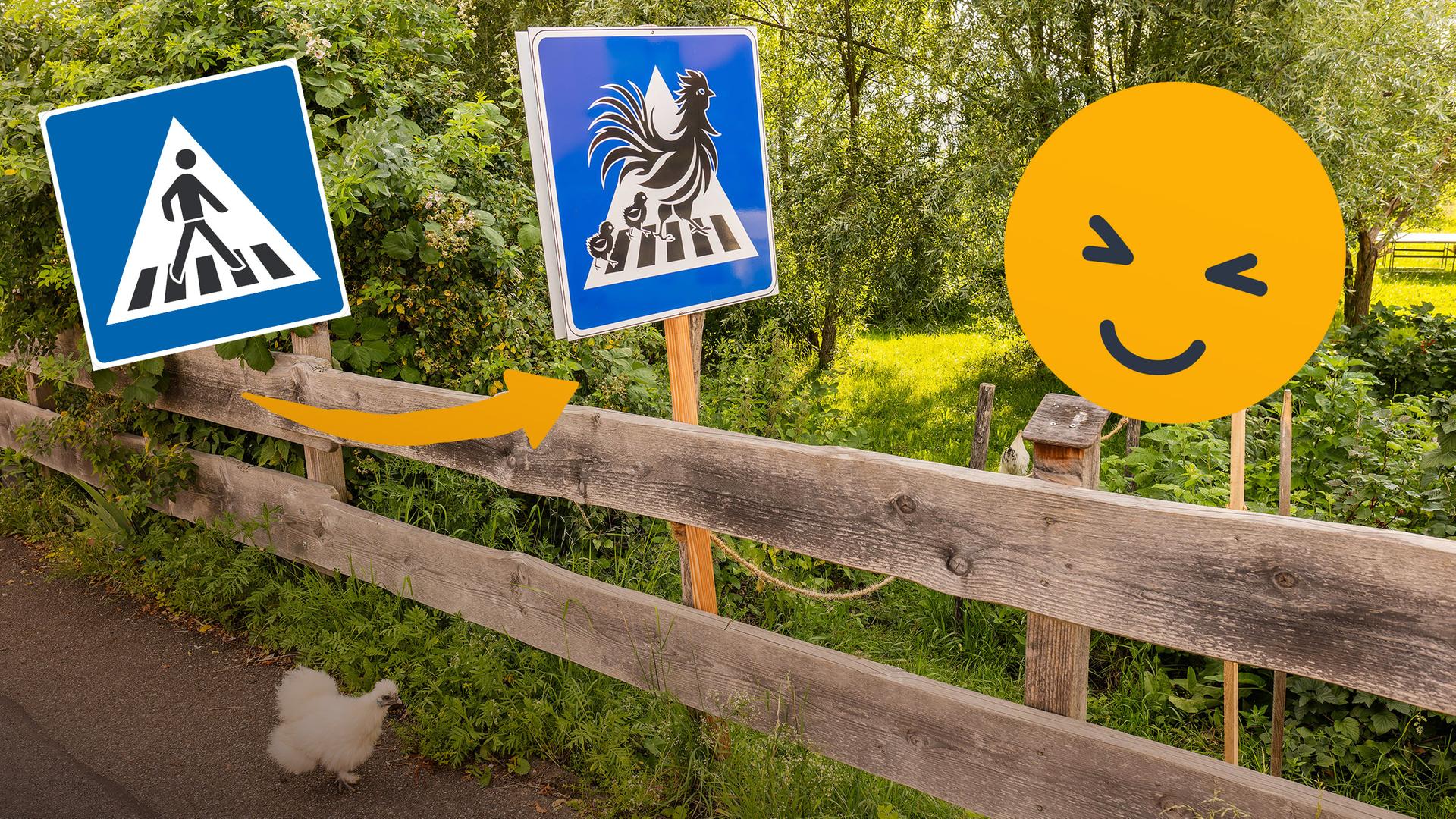 Verkehrsschild für Hühner