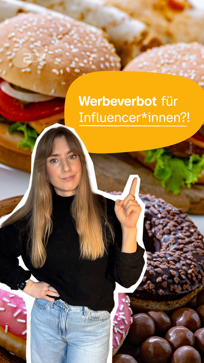 Ungesunde Lebensmittel, im Vordergrund Host Johanna 