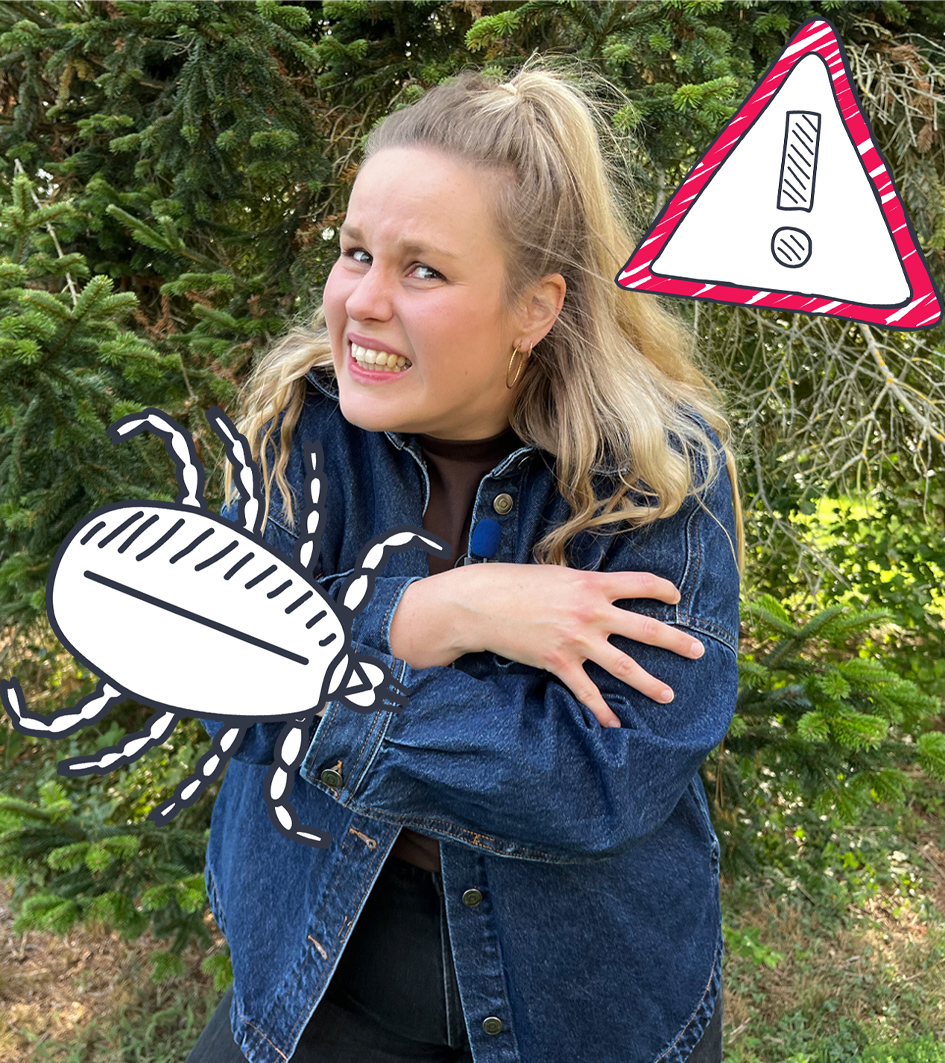 Isabelle mit Grafik von Zecken und Warnhinweis