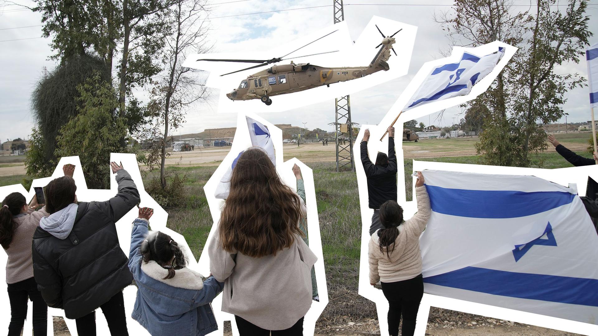 Helikopter landet in Israel mit beifreiter Geisel, Menschen winken