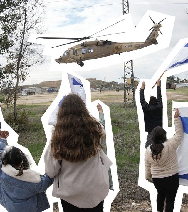 Helikopter landet in Israel mit beifreiter Geisel, Menschen winken