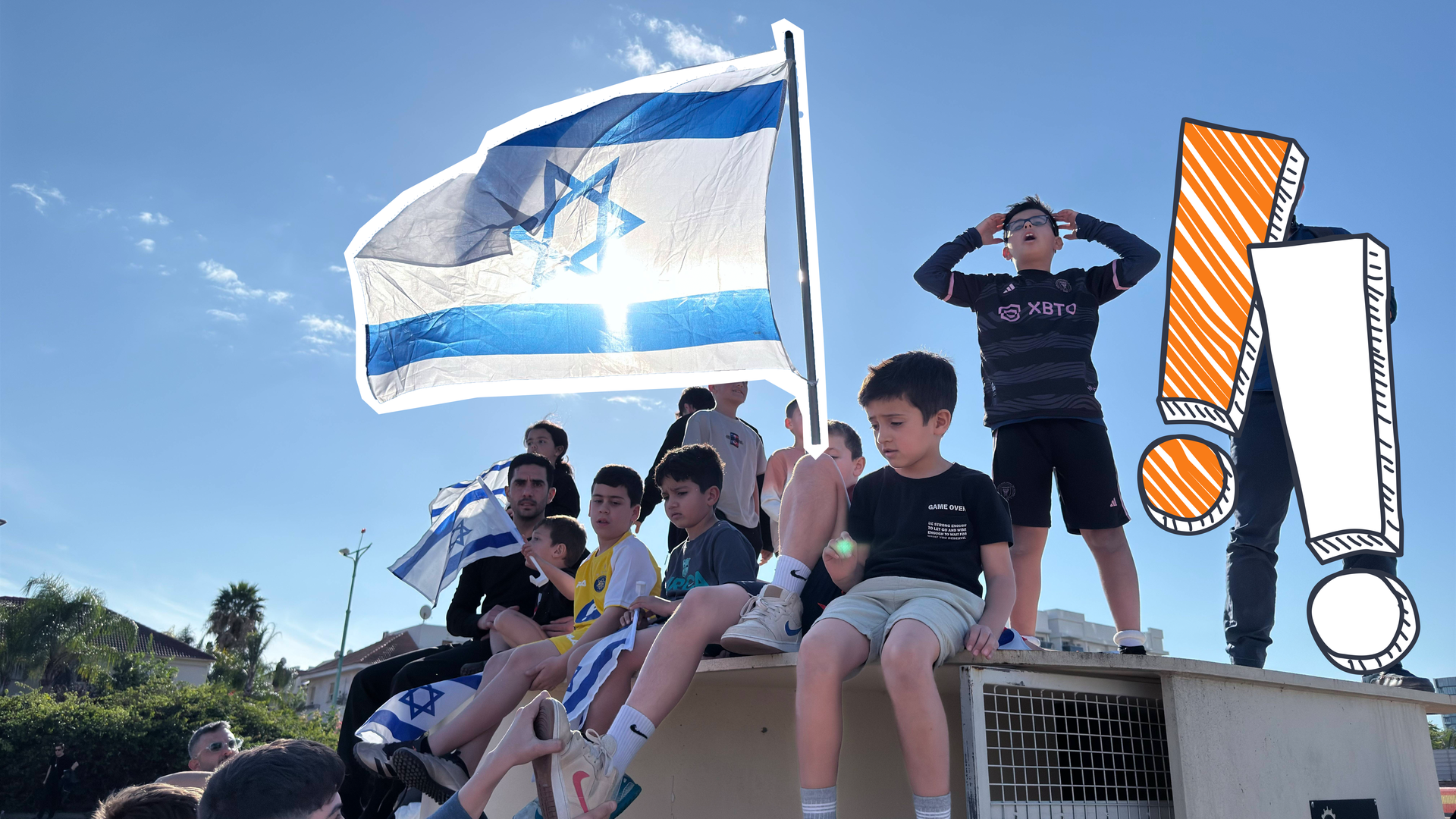 Israelische Flagge, Kinder, jubelnde Menschen
