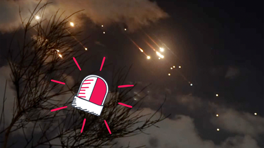 Bildmontage: Raketenabwehr über Israel, gezeichnete Sirene