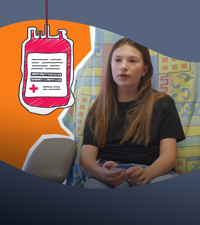 Jana und eine Grafik von einer Bluttransfusion