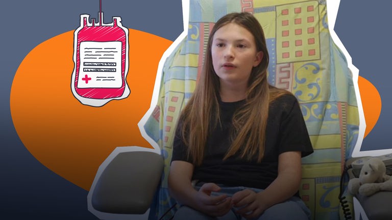 Jana und eine Grafik von einer Bluttransfusion