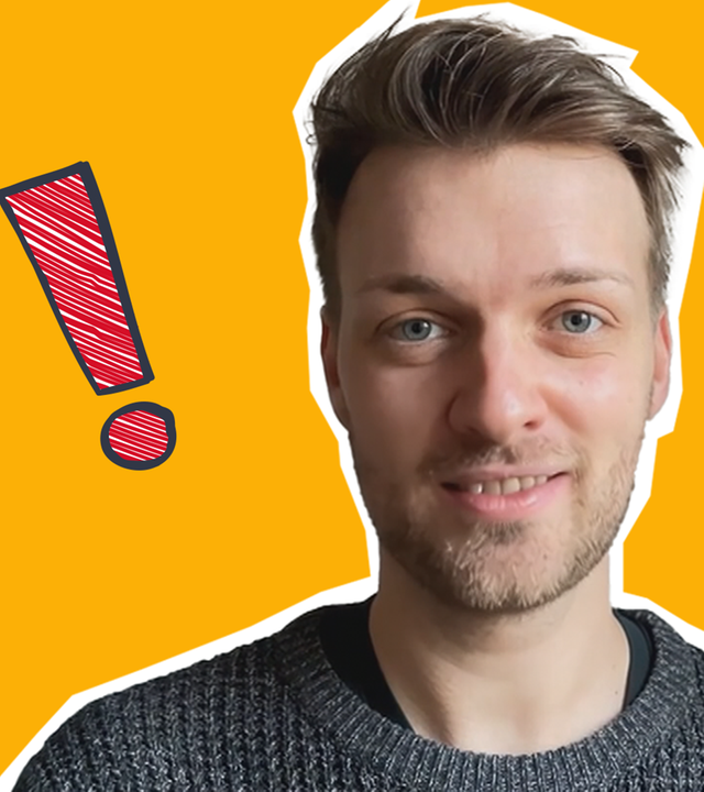 Reporter Johannes, neben ihm die japanische und chinesische Flagge und ein Mund, auf anderen Seite ein Ausrufezeichen