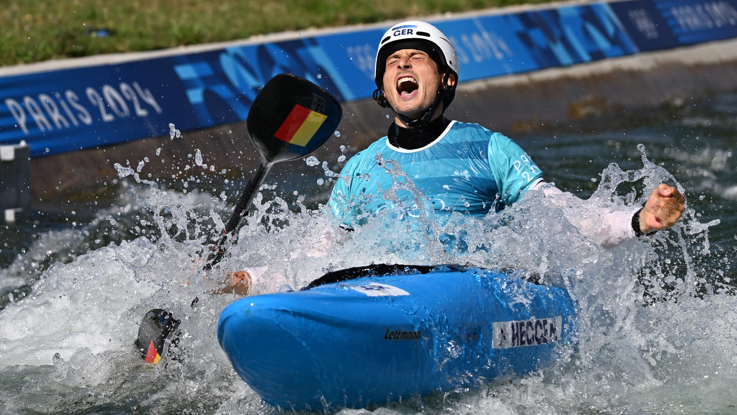 Der deutsche Kanufahrer Noah Hegge holt sich die Bronzemedaille im Slalom bei den olympischen Spielen 2024.