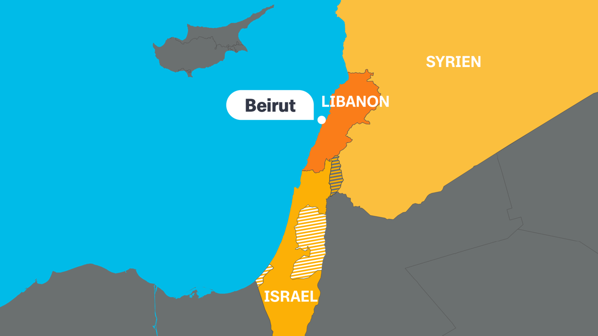 Karte Libanon, umgeben von Israel, Syrien und dem Mittelmeer