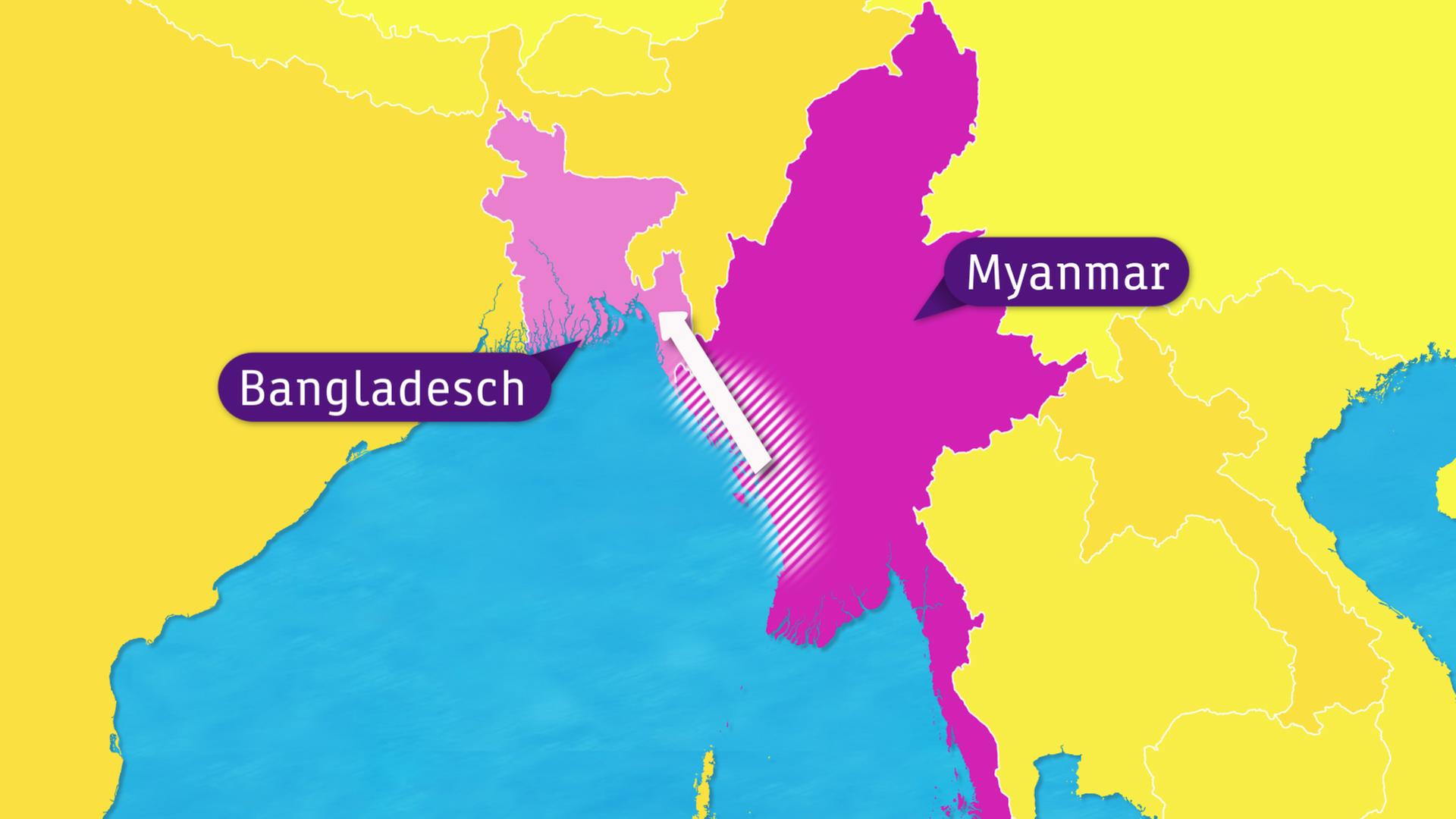 Karte: Rohingya fliehen von Myanmar nach Bangladesch