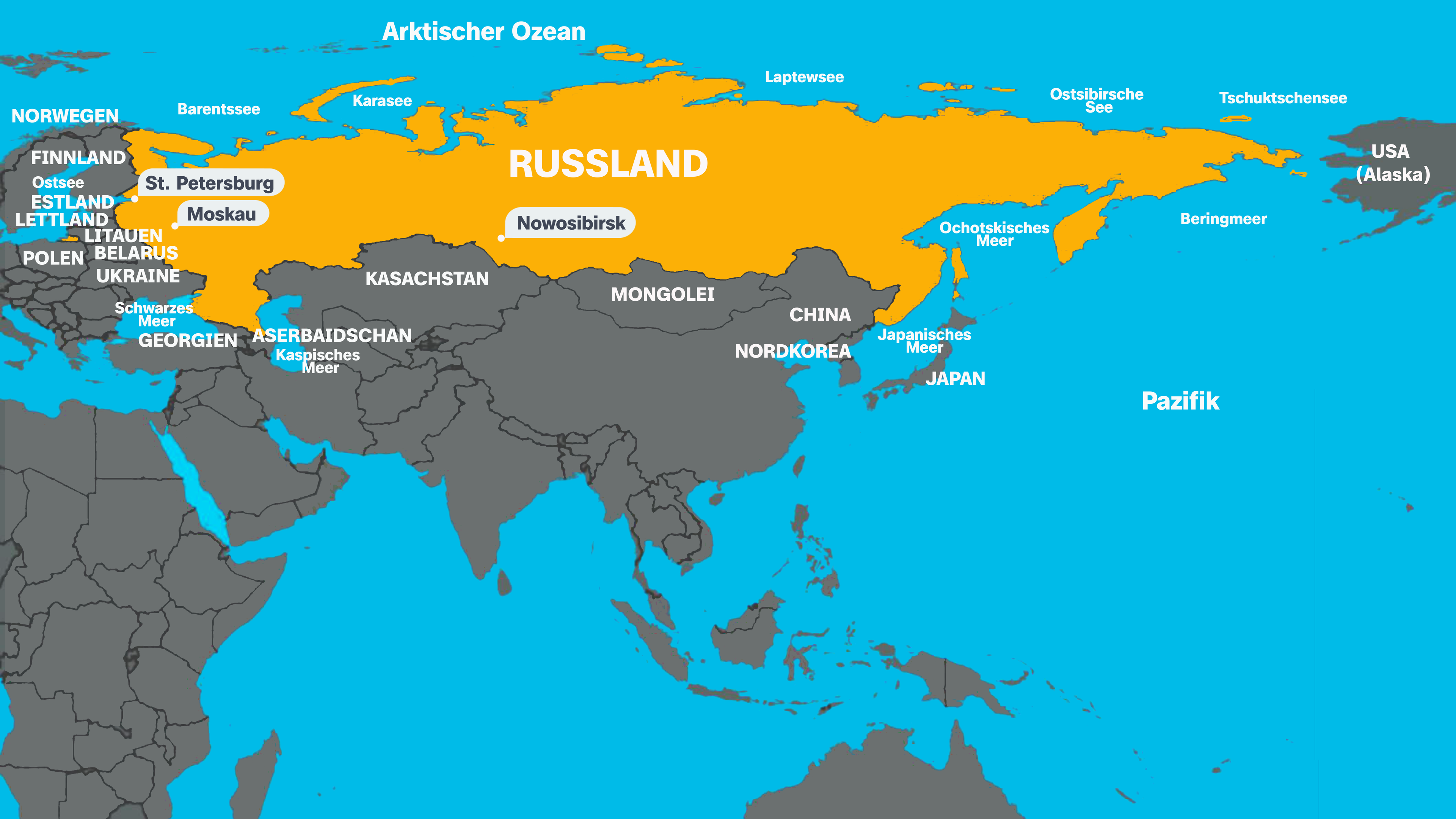 Karte von Russland mit Nachbarstaaten und Städten