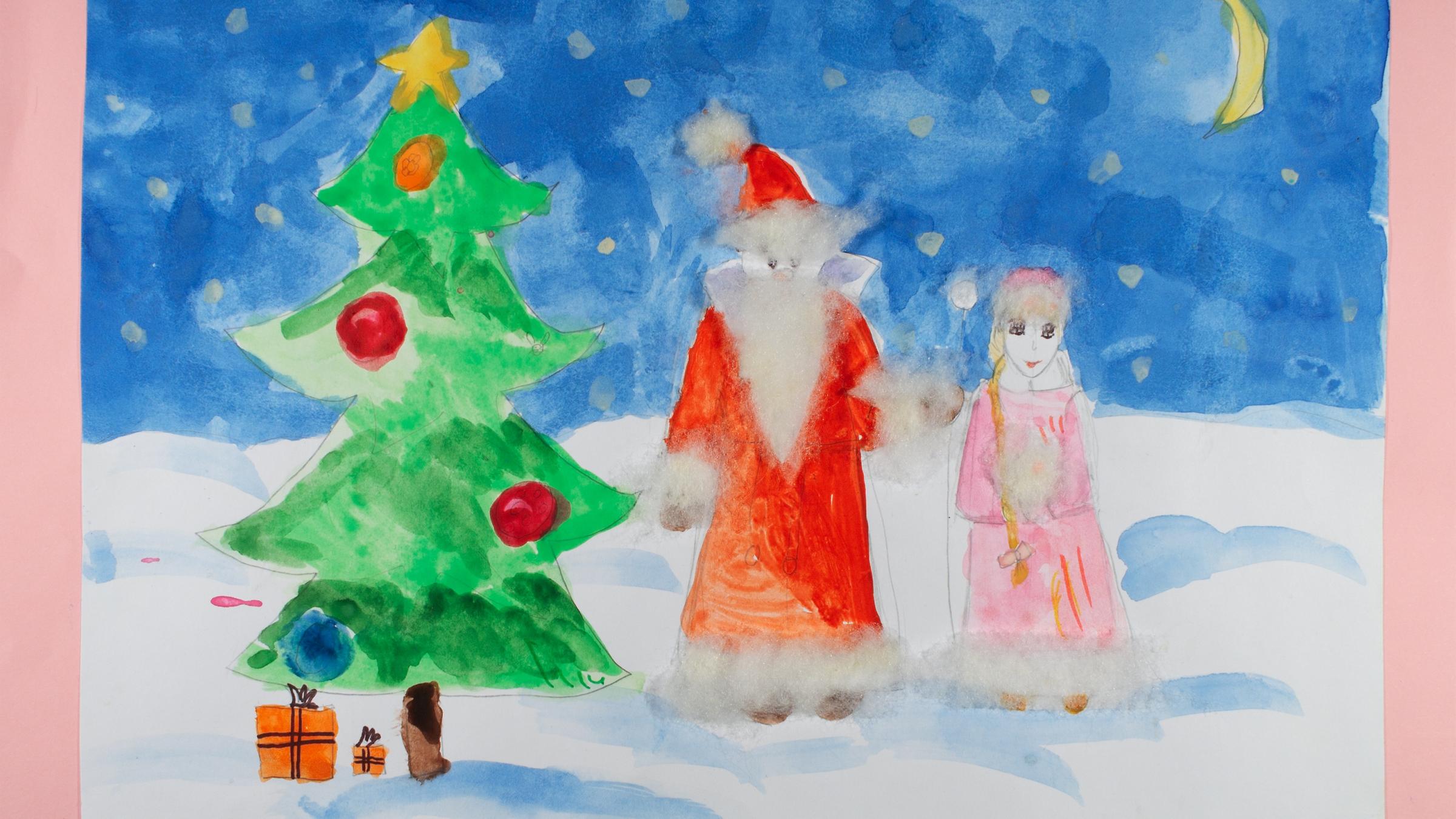 Ein Weihnachtskarte, die von einem Kind bemalt wurde.