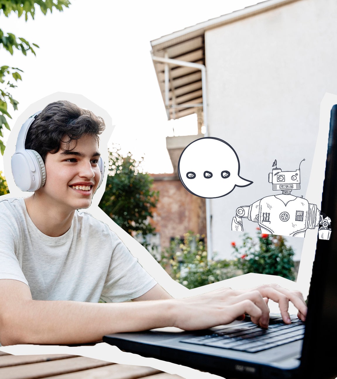Junge der mit KI chattet
