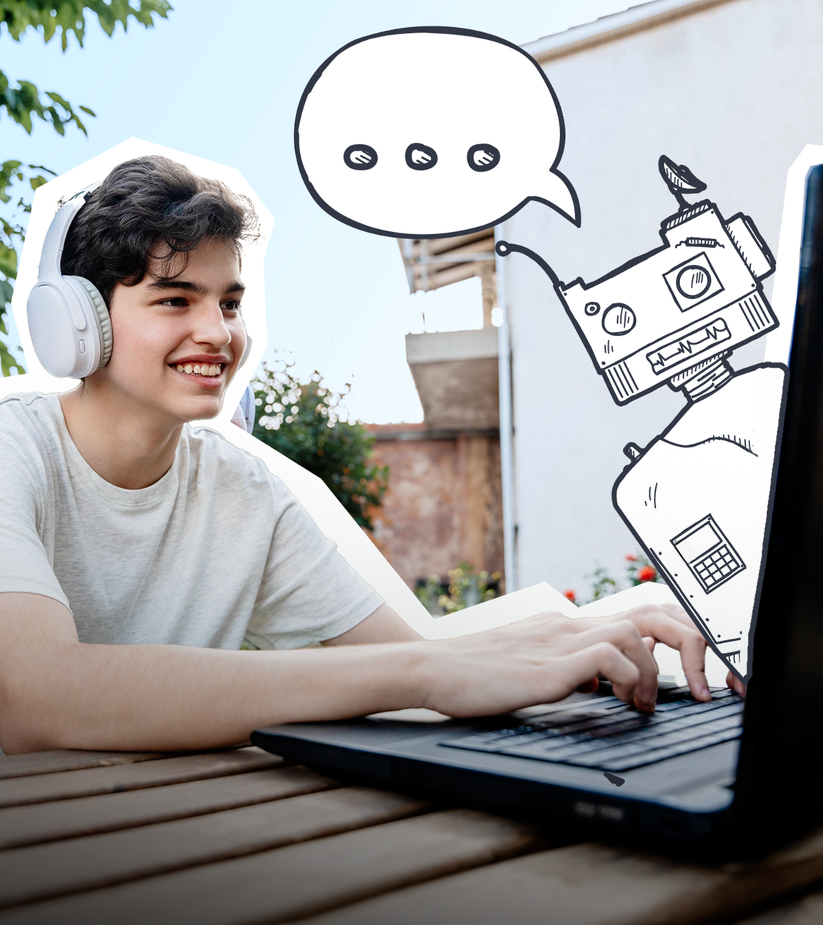 Junge der mit KI chattet