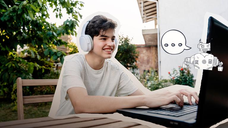 Junge der mit KI chattet