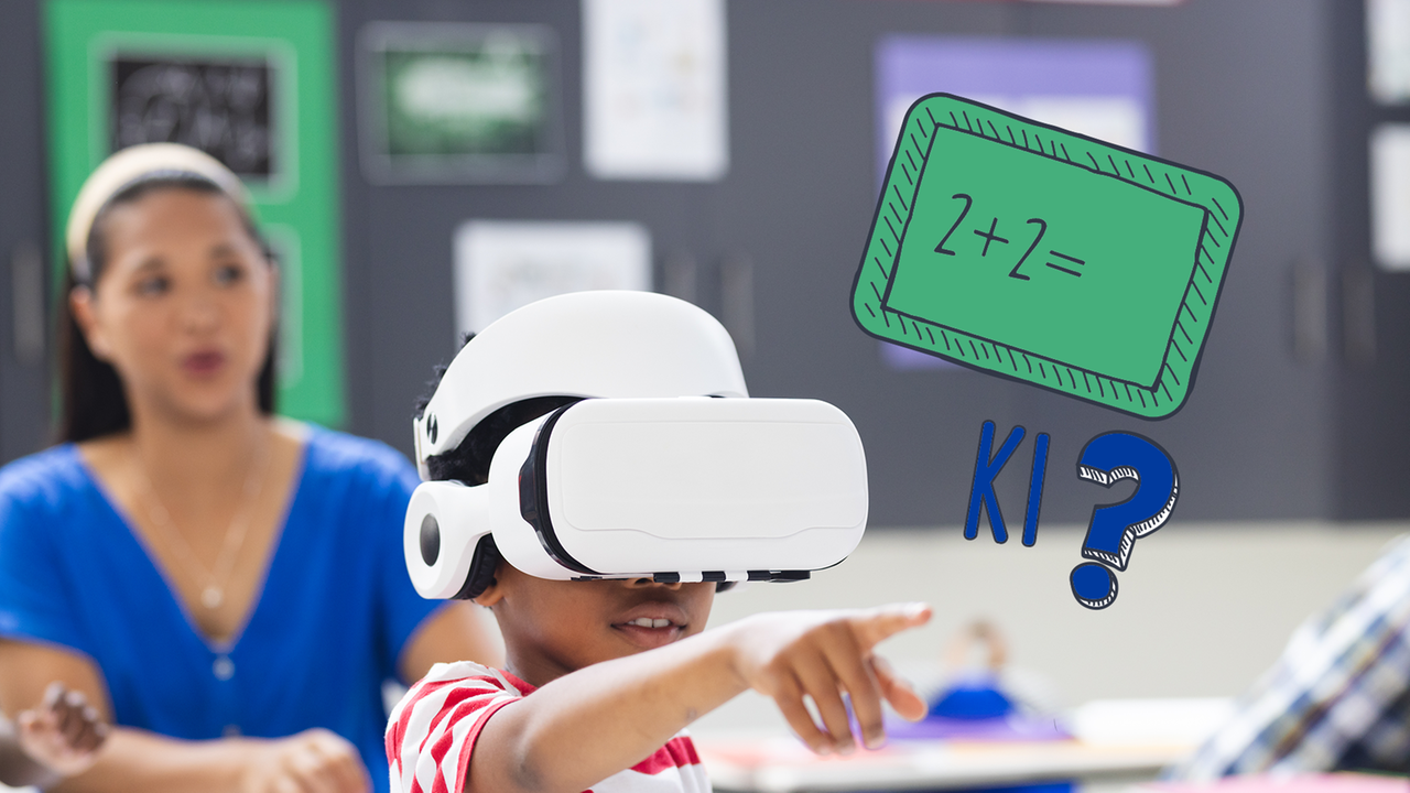 Schüler mit einem Virtual-Reality-Headset.