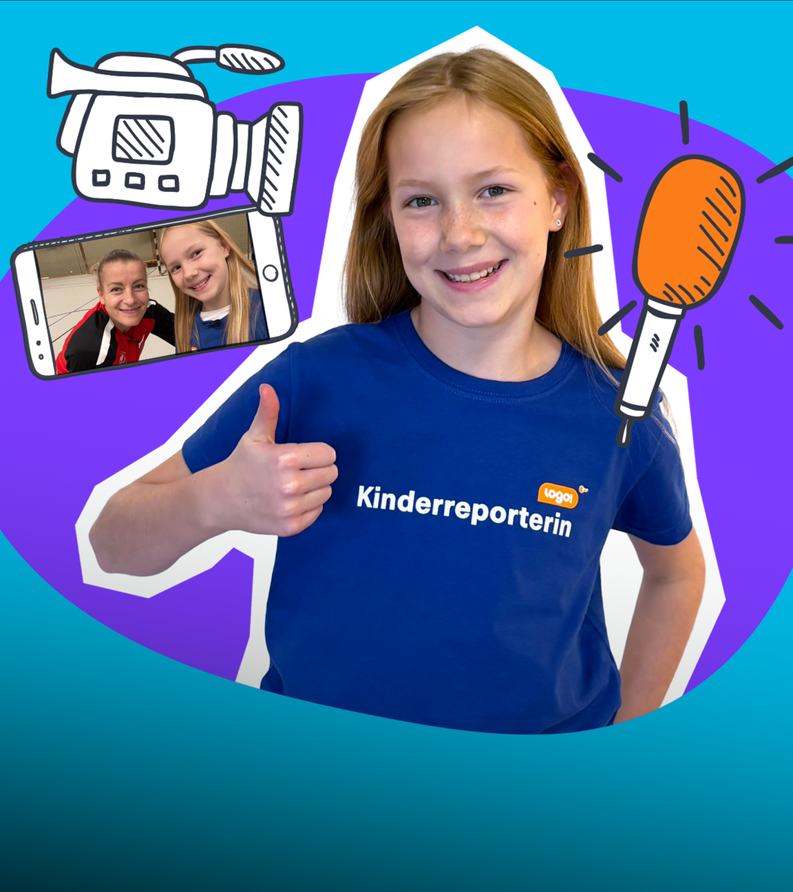 Kinderreporterin Thea mit Kamera und Mikrofon