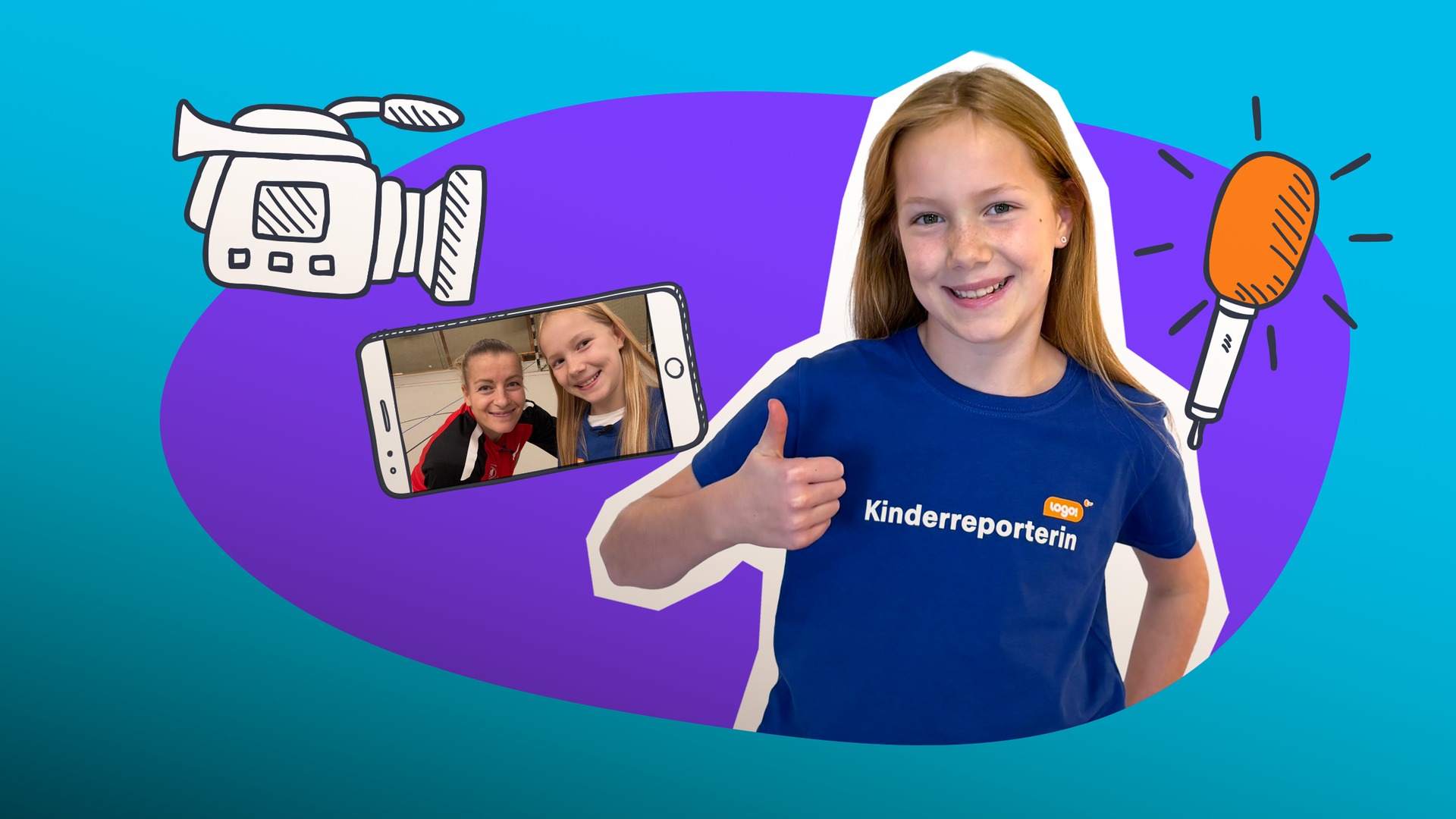 Kinderreporterin Thea mit Kamera und Mikrofon