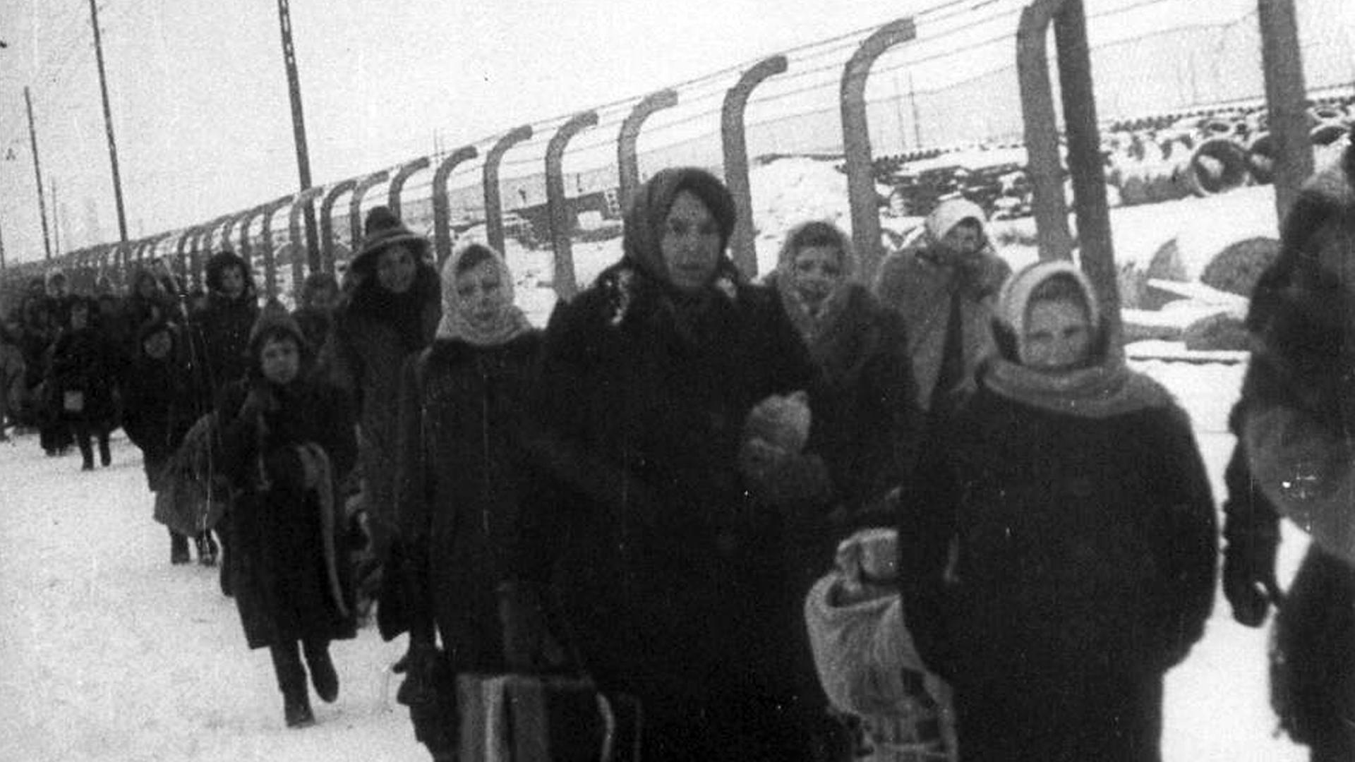 Überlebende im Konzentrationslager in Auschwitz