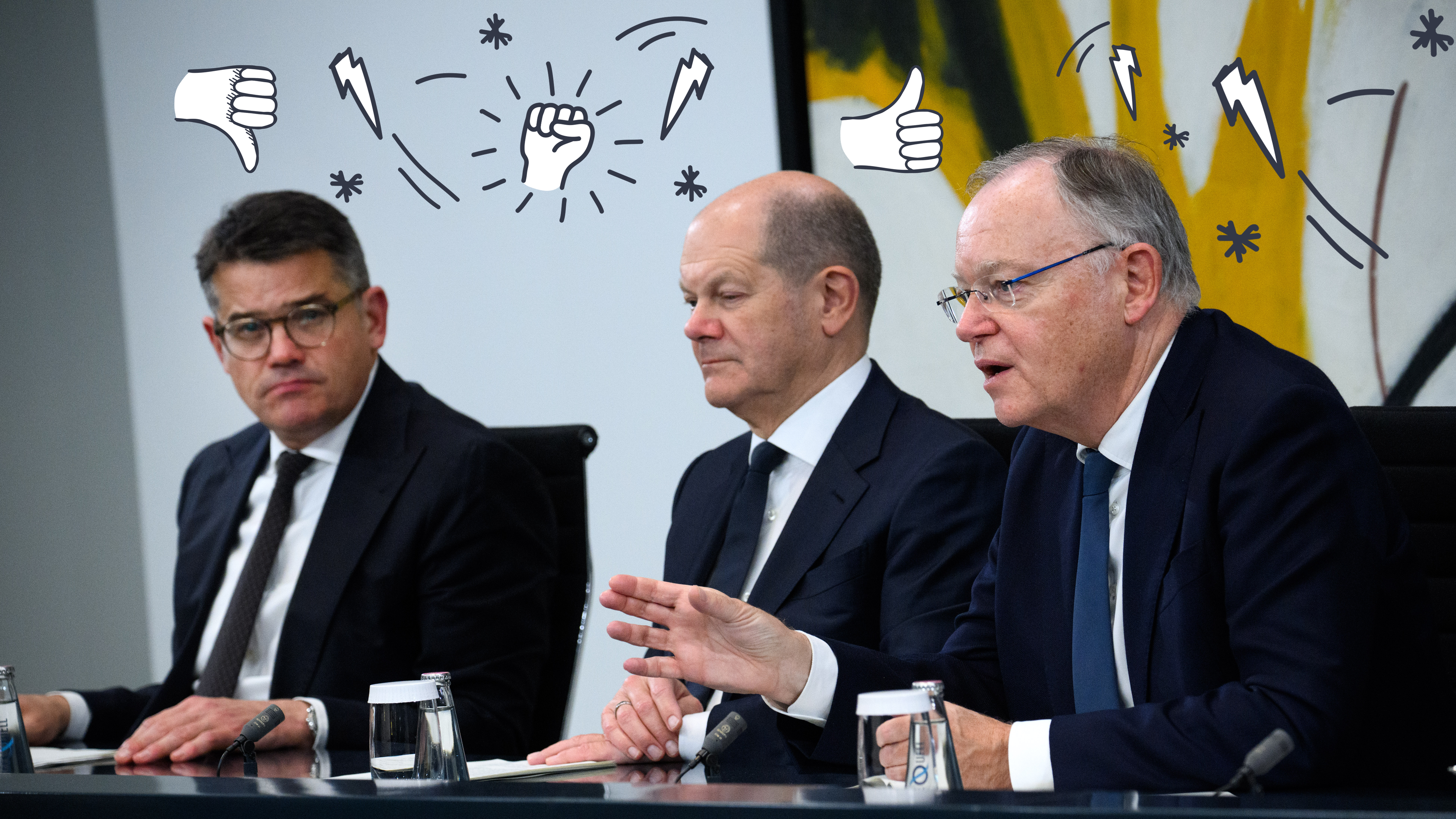 Bundeskanzler Olaf Scholz (Mitte) diskutierte mit anderen Politikern.