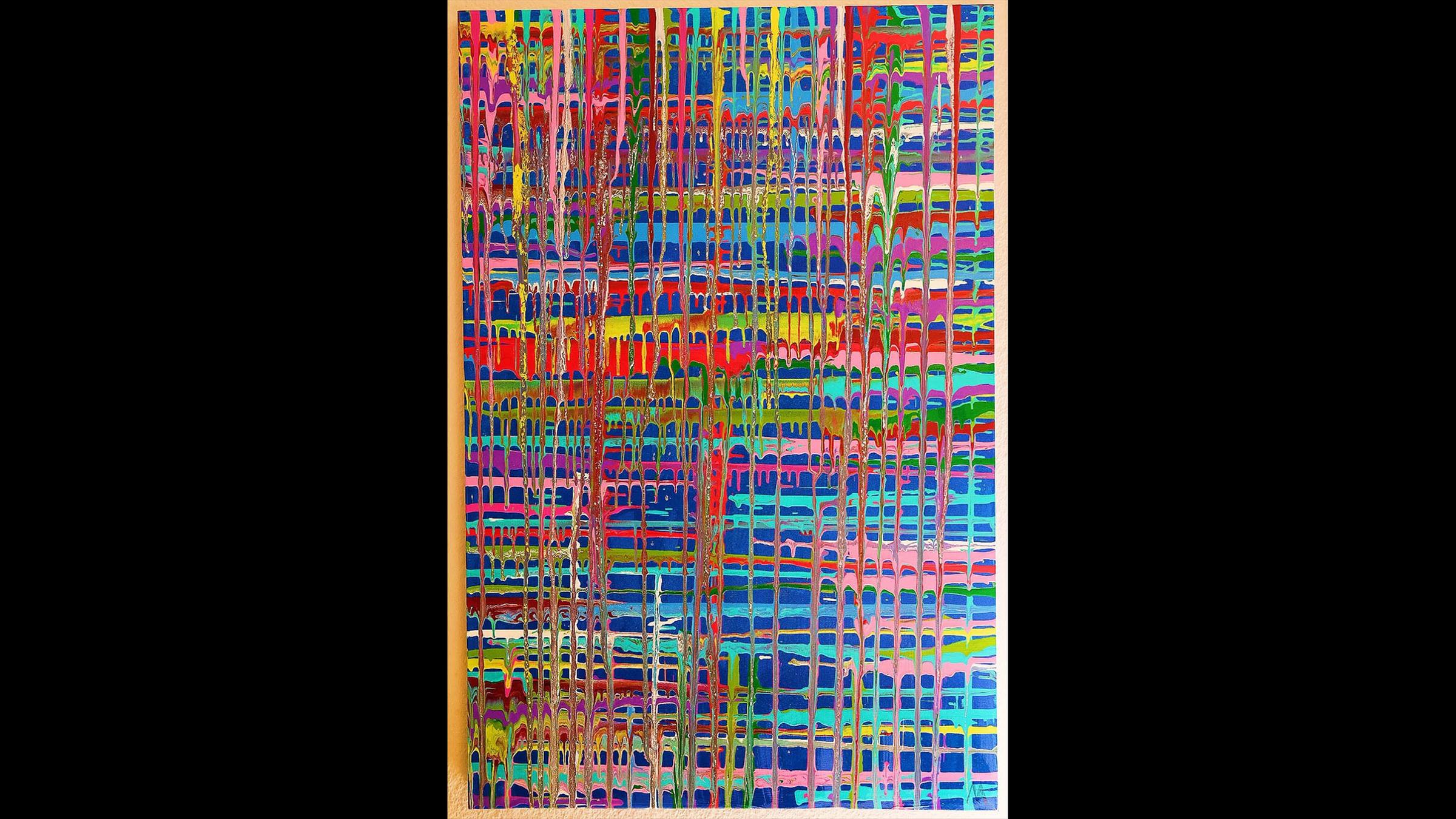 quadratisches Raster aus ineinander verlaufenden Farben.