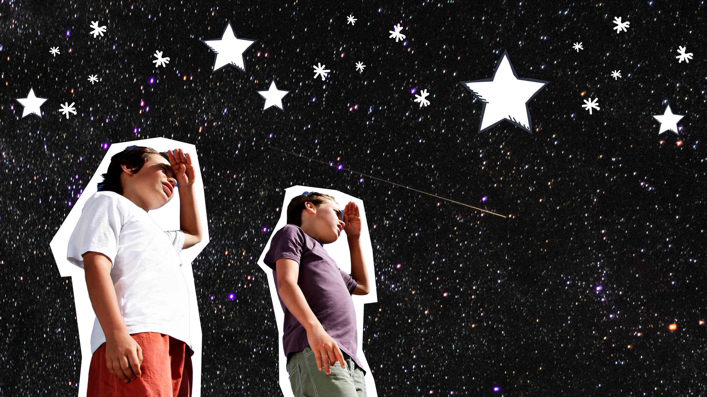 Zwei Jungen beobachten den Nachthimmel